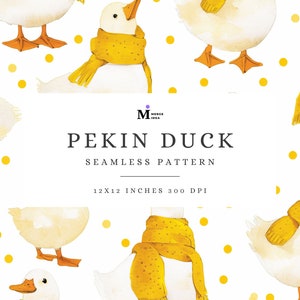 Pekin Duck Seamless Pattern, White Duck Printable, Spring Goose Digital Paper, Quirky Birds, Farm Animals Repeating Pattern for Scarf Fabric