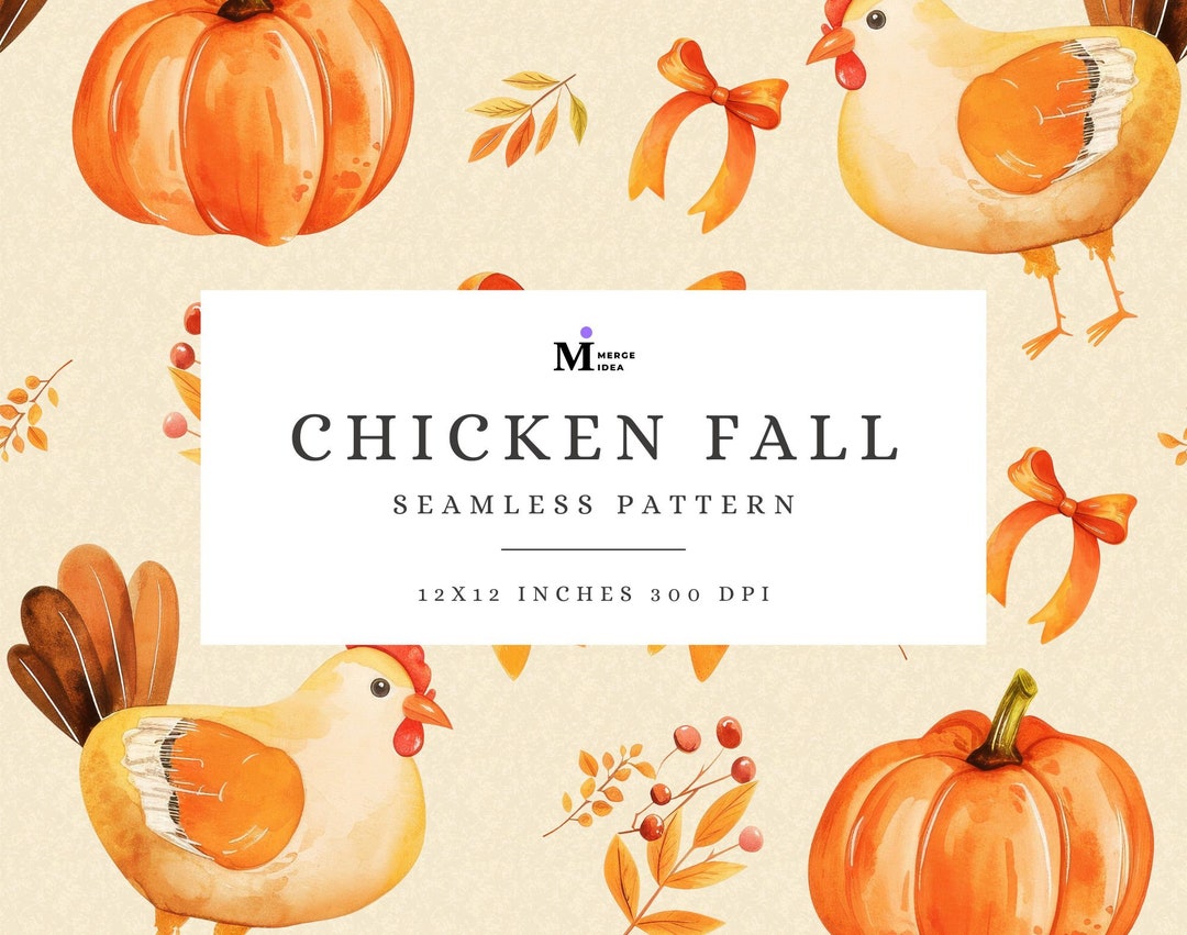 Chicken Fall Seamless Pattern, Retro Coquette Bow Digital Paper ...