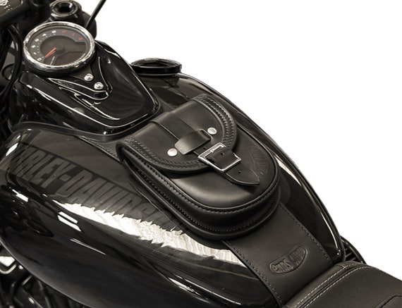 Sac Réservoir Moto Cuir Artificiel Noir – Pochette Magnétique Rivetée Pour Harley Sportster XL 883 1200