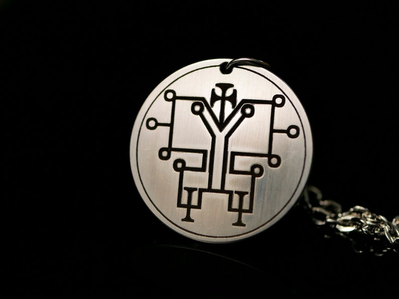 Seal sigil of Orias necklace/ Ars Goetia sigil of demon pendant satanic jewelry of copper/ Brass / Stainless steel with custom text image 1