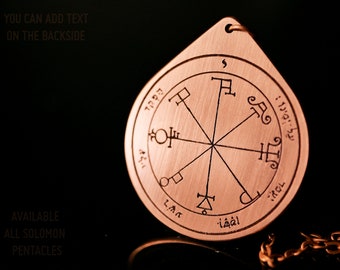 sixth pentacle of Saturn pendant 6th king Solomon seal of Saturn / solomonic magic / brass / stainless steel / copper with custom text