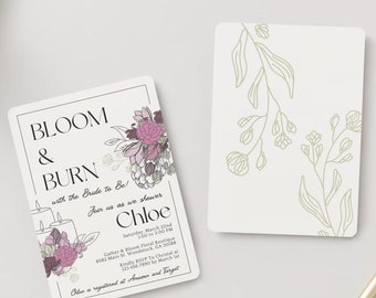 Bloom & Burn Candle Making Bridal Shower Invitation | Fully Editable in Canva | Custom Pouring Party Invite for a Wildflower Bridal Shower
