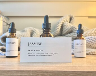 MINIMALISTIC LABEL | Fragrance Name + Note + Description Labels for Candlemaking, Body Oils, Perfume, Diffusers, or Soapmaking in 56 scents