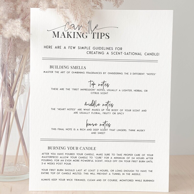 Candle Making Tips Printable | Minimalist Style for DIY Candle Making Party | Host Your Own ...