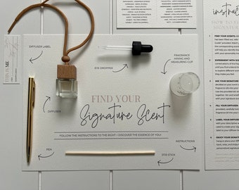 Oil Diffuser Signature Scent Making Kit | DIY Scent Diffuser Party Guide | Instructions, Placemat, Label, and Info | Fully Canva Editable
