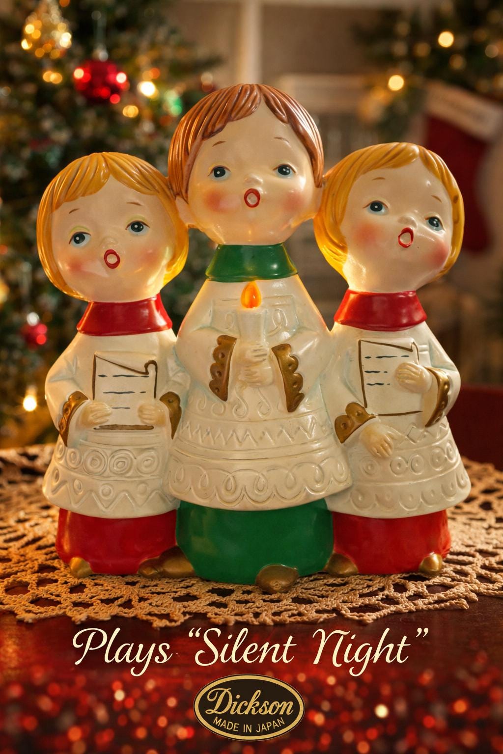Vintage Christmas Choir Music Box Silent Night Dickson Japan