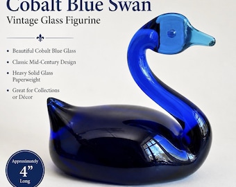 Vintage Viking hand-blown glass swan figurine cobalt- Bluenique Color Series