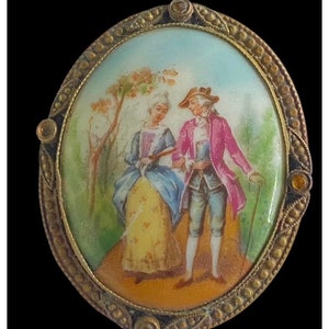 Antique Czechoslovakia Hand Painted Porcelain Victorian Brooch