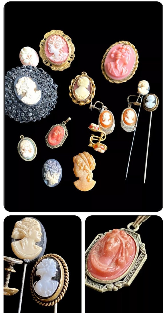 Lot of Mixed Cameo jewelry -  Brooches Hat Pins E… - image 1
