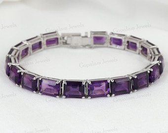 Amethyst Tennis Bracelet-925 Sterling Silver-Purple Amethyst Bracelet-February Birthstone-Handmade Bracelet-Bridesmaid Bracelet Gift for Her