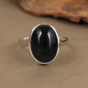 Natural Black Onyx Ring- Handmade Silver Ring-925 Sterling Silver Ring-Oval Black Onyx Ring-Gift for her-Birthstone Ring-Promise Ring