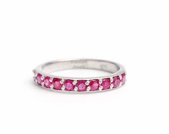 Ruby Half Eternity Band Ring: 925 Sterling Silver July Birthstone