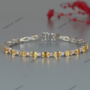 Natural Citrine Bracelet-925 Sterling Silver-Tennis Bracelet-November Birthstone-Citrine Jewelry-Gift For Girlfriend-Wedding Bracelet