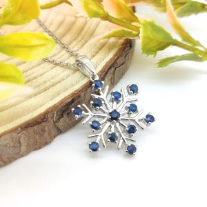 Blue Sapphire Pendant-925 Sterling Silver Pendant-Snowflake Pendant-Sapphire Jewelry-September Birthstone Pendant-Anniversary Gift for Her