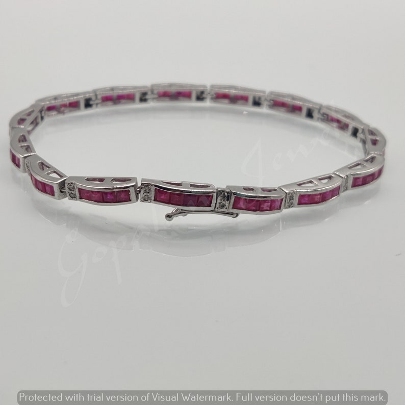 woman sterling silver Ruby Gemstone bracelet 7.5 Inch Mother/'s Day Gift Sterling Silver Ruby /& Diamond Stone Tennis Bracelet
