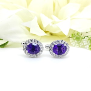 Boutons de manchette en améthyste naturelle - boutons de manchette en argent sterling 925 - Pierre de naissance de février-cadeau d&#39;anniversaire-accessoires pour hommes-cadeau de mariage pour lui