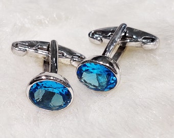 Swiss Blue Topaz Silver Cuff Links • Natural Blue Topaz Gemstone Cufflinks • Sterling Silver Cufflinks • Gift For Men • Topaz Silver Jewelry