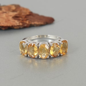 Natural Citrine Sterling Silver Ring-Oval Cut Gemstone Ring-Half Eternity Band-November Birthstone Ring-Engagement Ring-Wedding Gift for Her