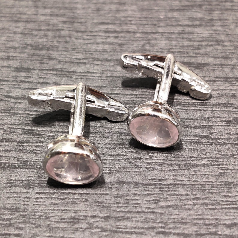 Sterling Silver Rose Quartz Cufflinks Handmade Cufflink Silver Cufflink Gift For Her, Pink Gemstone Cufflinks
