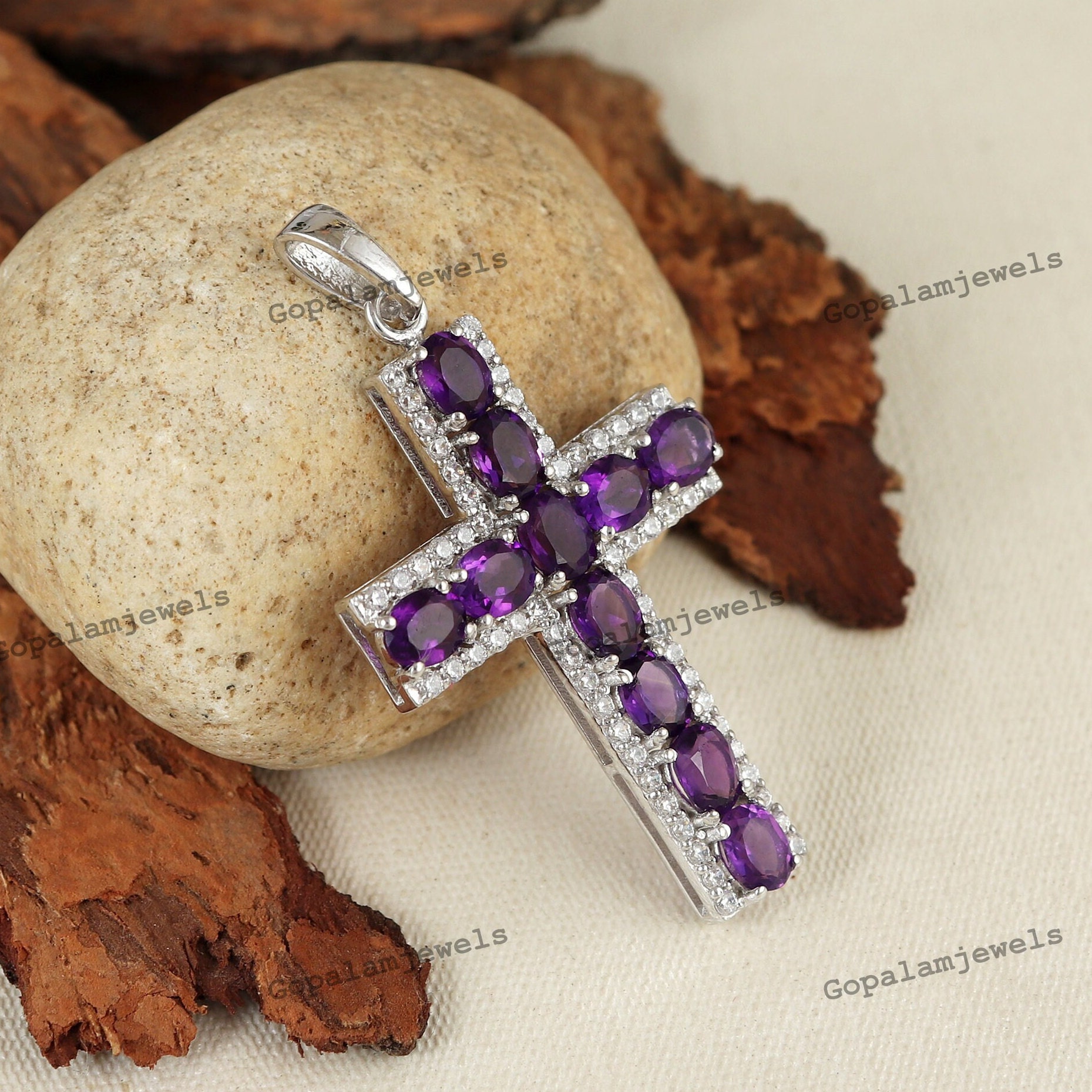 Pendentif Croix En Améthyste Naturelle – Collier Avec Cordon Offert, Pierre Violette