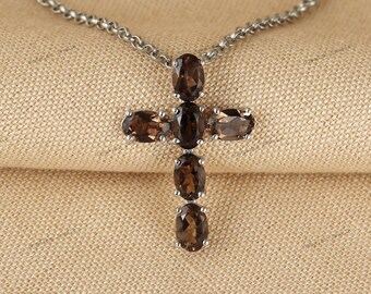 Collier Vintage En Argent Massif Avec Pendentif Croix En Améthyste - 28 Pouces