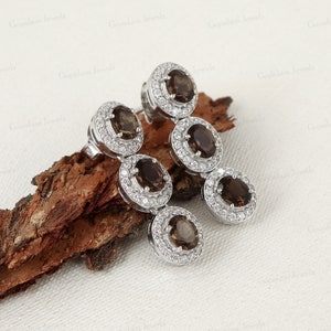 Smoky Quartz Stud Earring-Dainty Smoky Earring-Smokey Cluster Earrings-Birthstone Earring-925 Sterling Silver Studs-Mother&#39;s Day Gift Her
