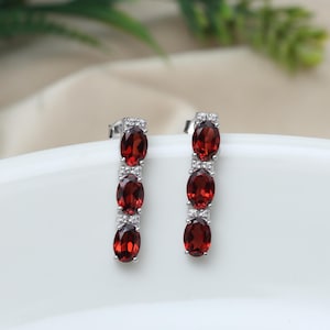 Natural Garnet Earrings-925 Sterling Silver Studs-Garnet Stud Earrings-January Birthstone Earrings-Wedding Gift-Dainty Garnet Earrings