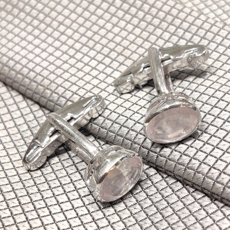 Sterling Silver Rose Quartz Cufflinks Handmade Cufflink Silver Cufflink Gift For Her, Pink Gemstone Cufflinks