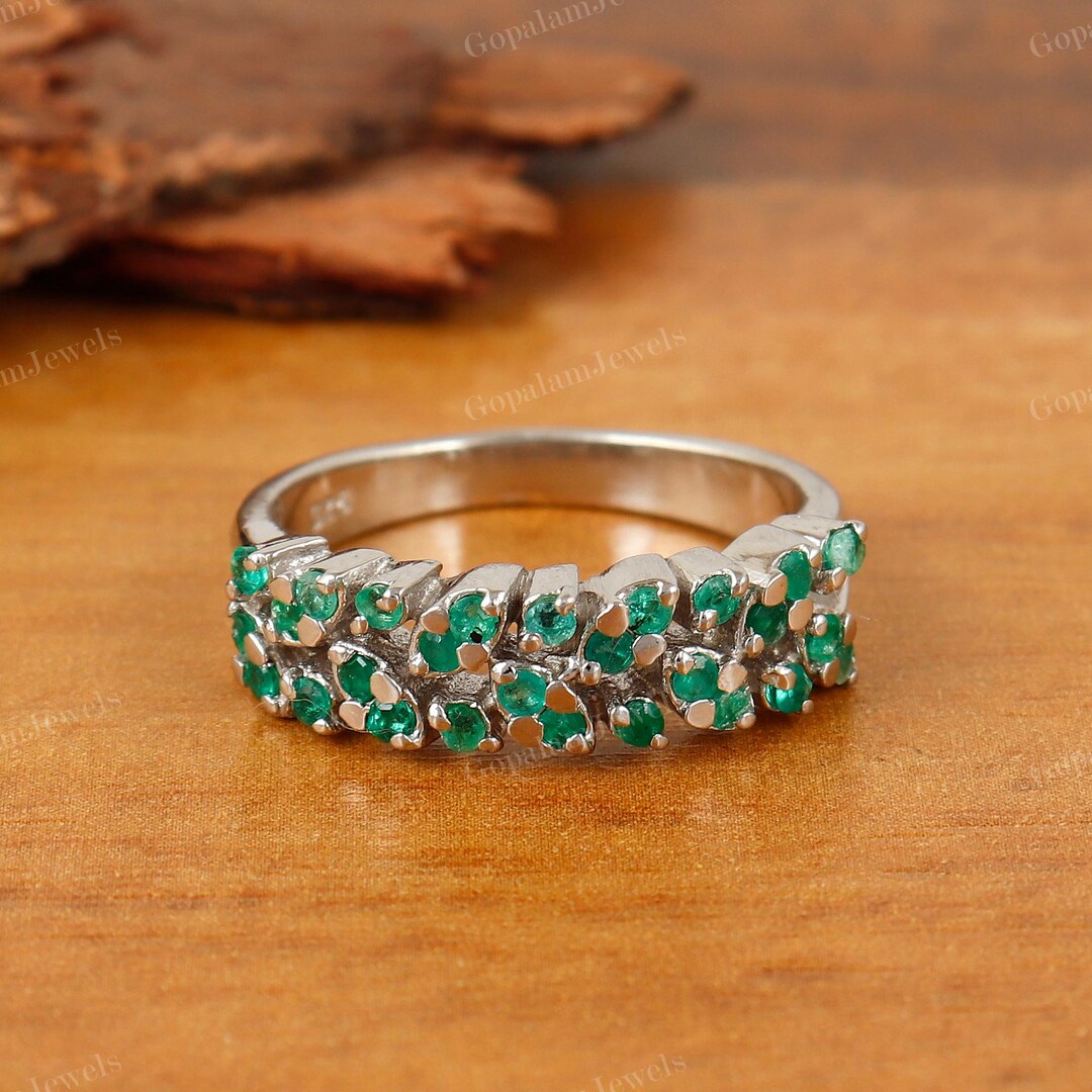 Natural Emerald Ring, 925 Sterling Silver, May Birthstone