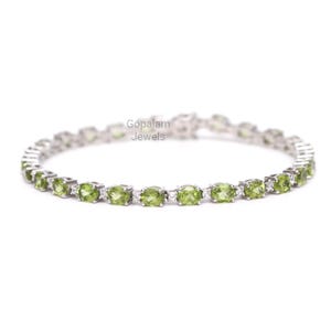 Natural Green Peridot Bracelet, 925 Sterling Silver, Tennis Bracelet, August Birthstone, Peridot Jewelry, Gift For Girlfriend, Gift For Her