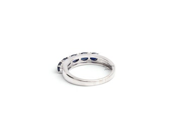 Bague Demi-éternité En Argent 925 - Saphirs Bleus Naturels Ronds 2 Mm - Taille 7, Personnalisable - Neuf Sans Emballage