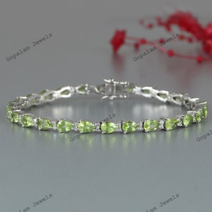 Pulsera de tenis de peridoto, pulsera de plata de ley 925, pulsera de piedra preciosa en forma de pera, pulsera de peridoto verde, piedra natal de agosto, regalo de boda para ella