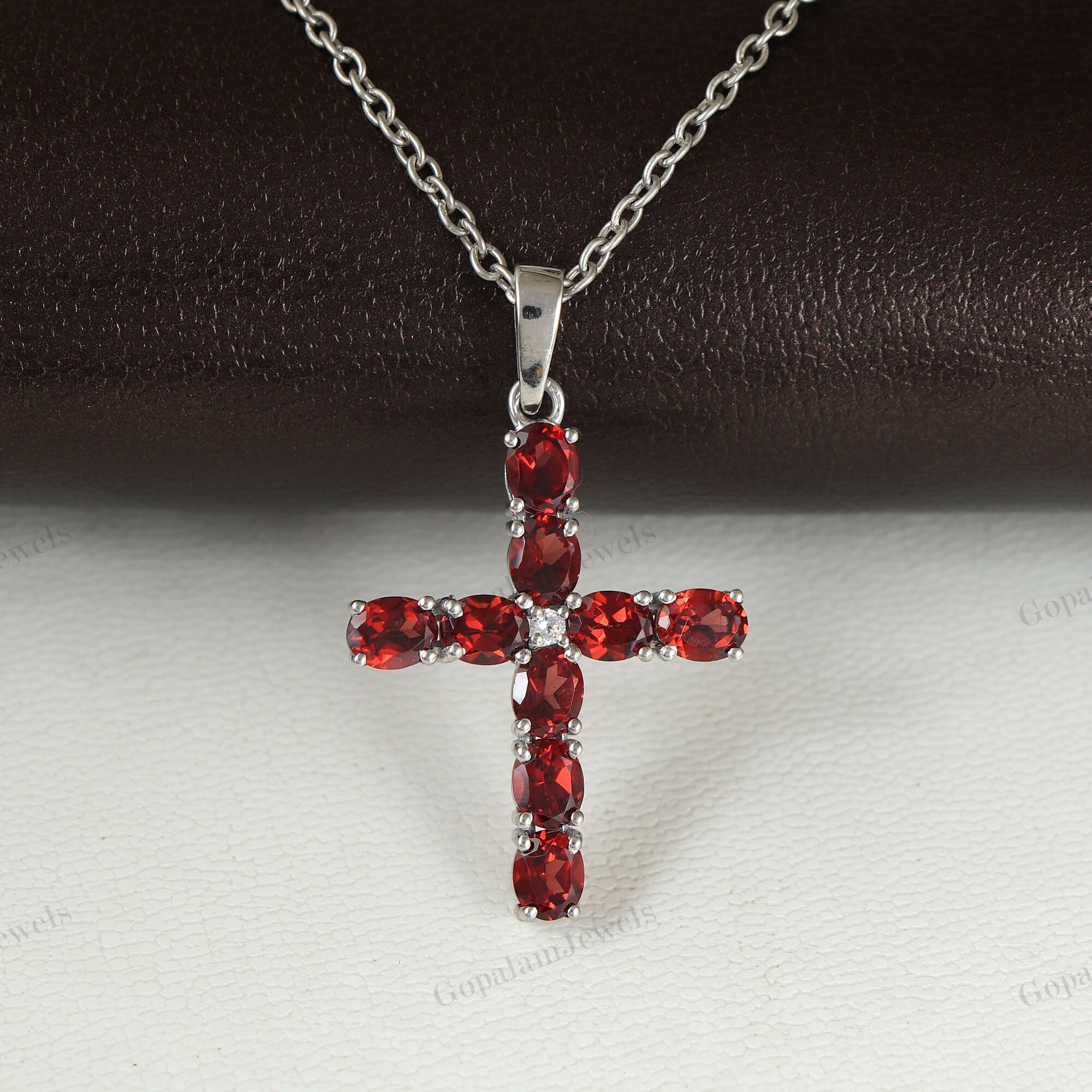 Pendentif Croix Pour Homme En Argent Sterling 925 Avec Labradorite Et Grenat - Fait Main, Inde