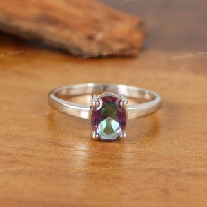 Rainbow Topaz Ring-925 Sterling Silver Ring-Mystic Topaz Ring-Multi Fire Topaz Ring-8x6mm Oval Gemstone Ring-Handmade Ring Gift for Her