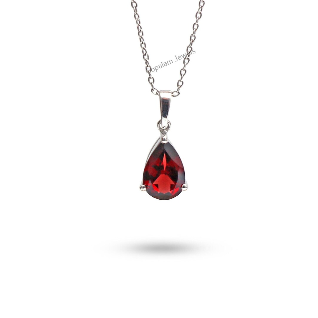 Handmade Pear Garnet & Silver Pendant Set – 3pcs, Lab-Created Red Stone, Family & Friends Theme - View #3