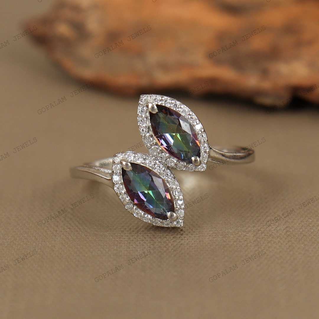 Bague Argent - Topaze Mystique Et Zircons - Neuf Sans Emballage