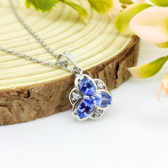 チェーン ペンダント タンザナイト 天然ダイヤモンド 18金ホワイト