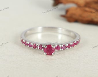 Ruby Half Eternity Band Ring: 925 Sterling Silver July Birthstone