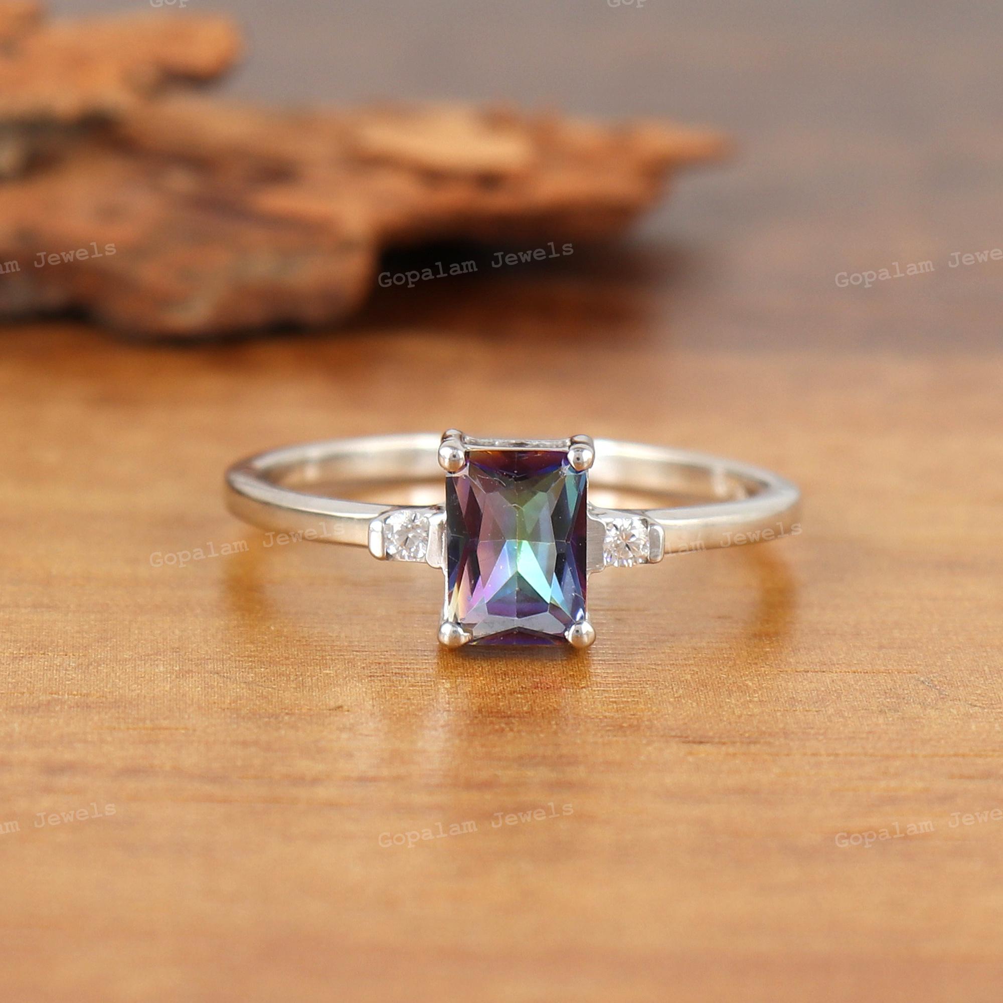 Anello pietre preziose di topazio mistico, anello in argento