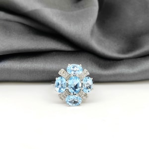 Blue Topaz Ring-925 Sterling Silver Ring-Natural Blue Topaz Ring-Oval Gemstone Ring-December Birthstone Ring-Engagement Ring for Gift