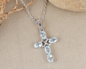 ブルートパーズクロスペンダント\トパーズクロスペンダントネックレス