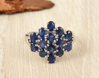 Natural Blue Sapphire Oval Cut Gemstone Ring-925 Sterling Silver Ring-September Birthstone Ring-Blue Sapphire Ring-Wedding Gift for Her