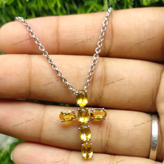Sterling Silver Genuine Oval Gemstone And Diamond Cross Pendants Sterling Silver Genuine Oval Gemstone And Diamond Cross Pendants