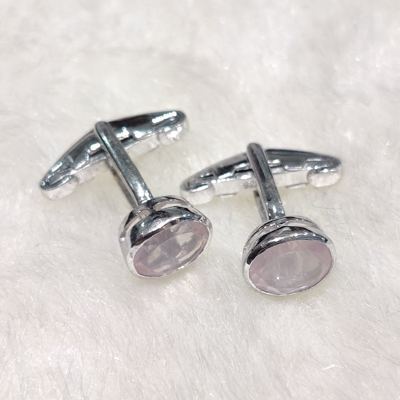 Sterling Silver Rose Quartz Cufflinks Handmade Cufflink Silver Cufflink Gift For Her, Pink Gemstone Cufflinks
