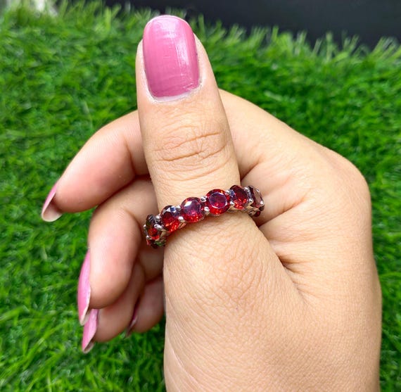 Garnet Eternity Band: Sterling Silver January Birthstone Ring - Etsy
