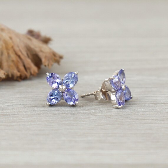 Tanzanite Floral Earrings: 925 Sterling Silver December Birthstone