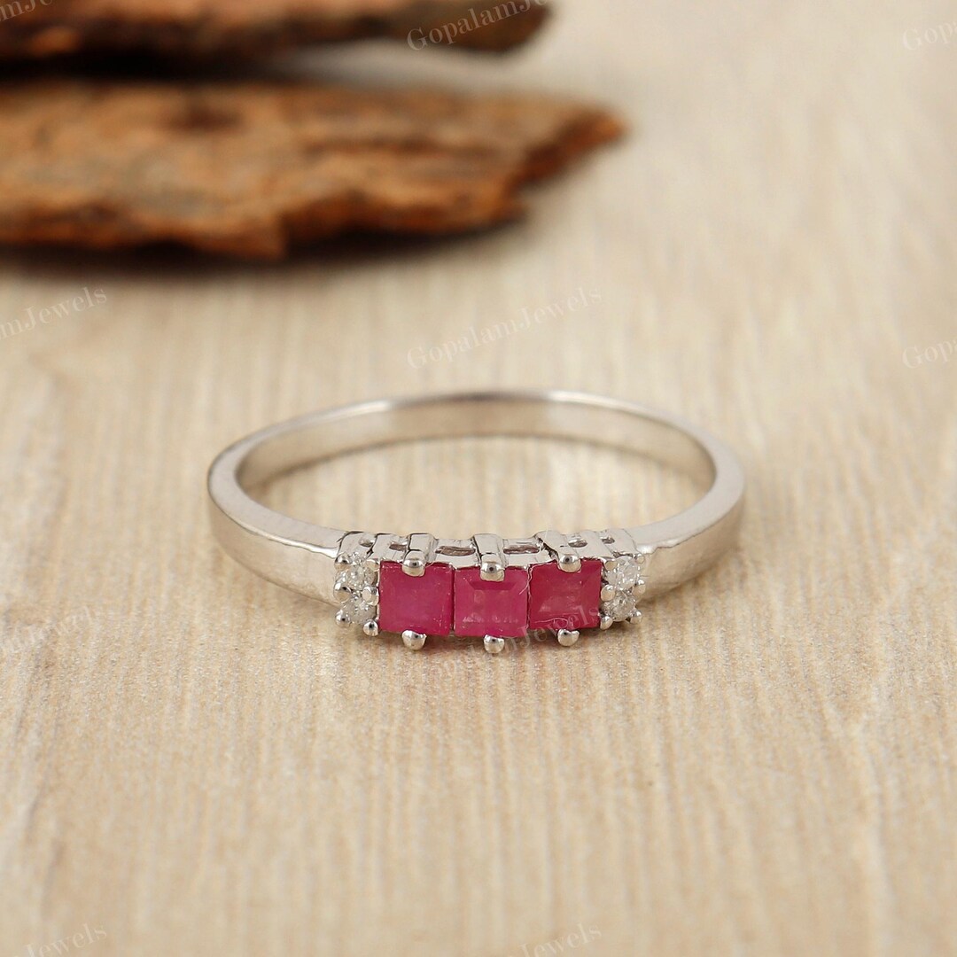 Natural Ruby Square Cut Gemstone Ring-925 Sterling Silver Ring-diamond ...