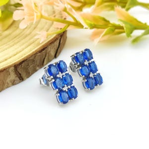 Kyanite Earrings-925 Sterling Silver Stud Earrings-Oval Cut Gemstone Earrings-Blue Earrings-Kyanite Jewelry-Wedding Anniversary Gift Her