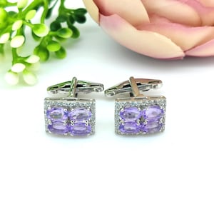 Amethyst Oval Cut Gemstone Cufflinks-925 Sterling Silver Cufflinks-February Birthstone Cufflinks-Anniversary Gift-Men&#39;s Accessories for Him