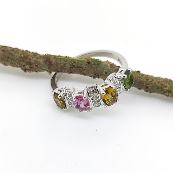 Anello Con Tormalina Multipietra: Argento Sterling 925, Misura 7,5 US - Italia